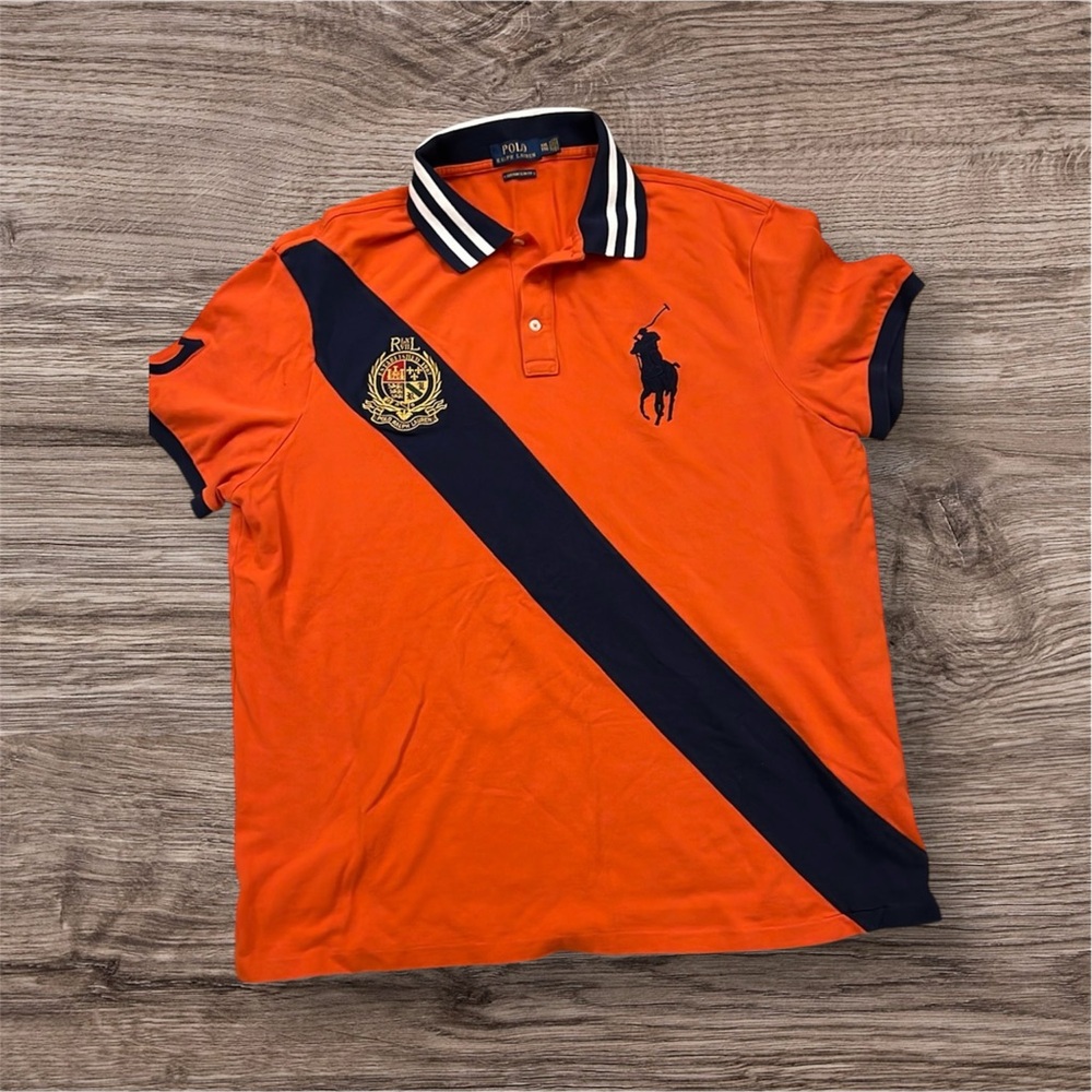 Polo by Ralph Lauren Men's Orange and Navy Polo Shirt